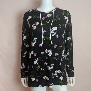 Hippie Chic Lightweight Black Floral Pullover Hoodie